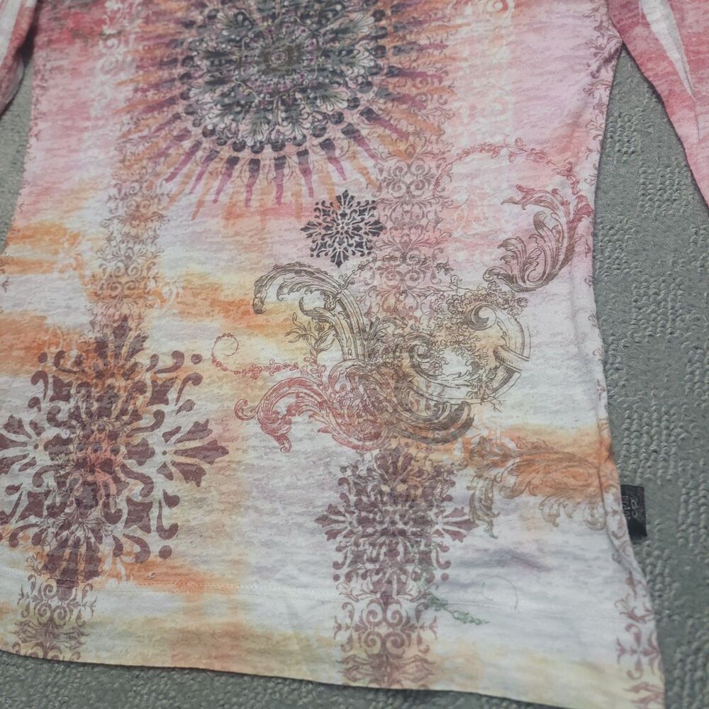 PrAna Rapture Womens M Top Long Sleeve Boho Shirt Wide Collar Vibrant Print USA - Picture 3 of 10